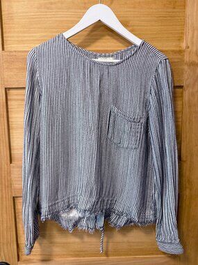 Cloth & Stone Anthropologie Soft Striped Raw Hem Braided Back Top Women's size M